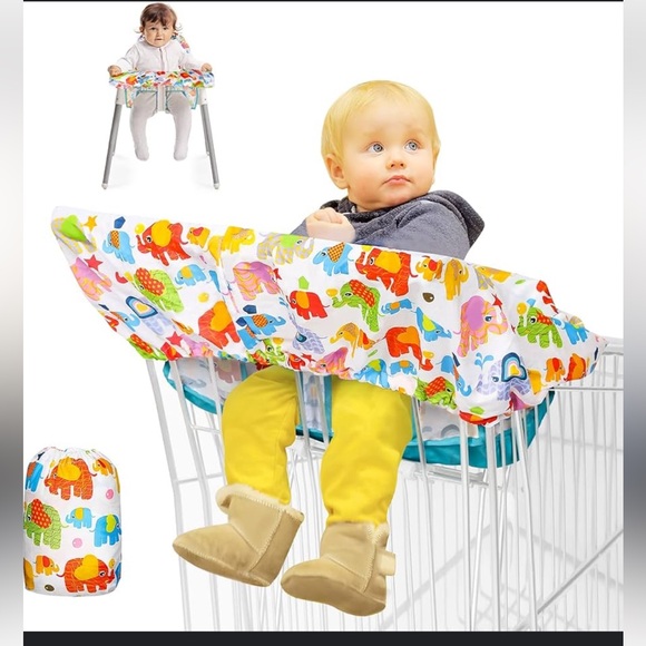 NWOT 2-IN-1 UNIVERSAL CHILD COLORFUL ELEPHANT GROCERY CART PACKABLE SEAT COVER - Picture 2 of 9